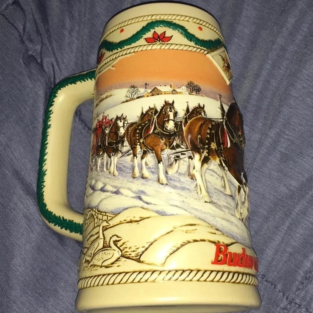 Vintage 1996 Anheuser Busch Budweiser Holiday Beer Stein Mug American Home
